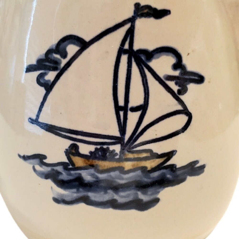 Louisville Stoneware Pottery Pitcher Creamer Sailboat Gravy Syrup Nautical USA - Picture 7 of 10